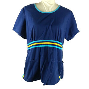 Cherokee Women's Navy Blue Top with Stripes